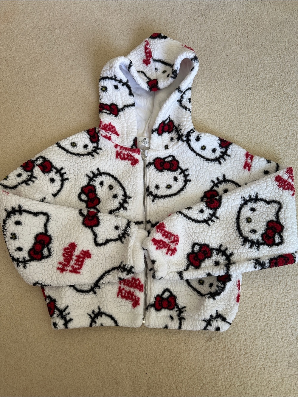 H&M White Hello Kitty Sherpa Zip Hoodie